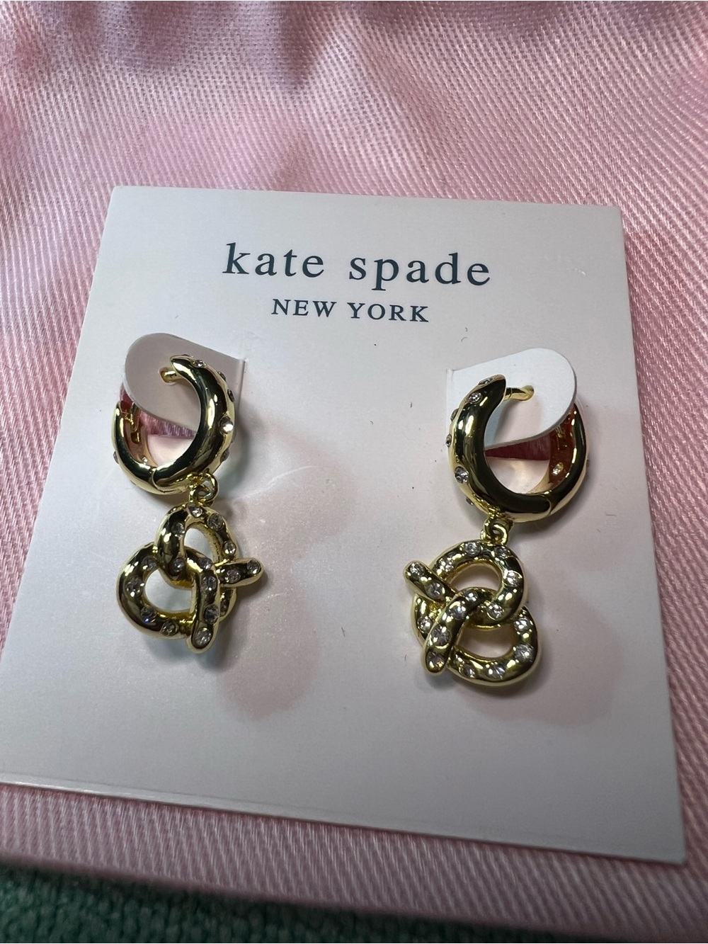 New Kate Spade Golden Pretzel Knot Drop Hoop Earrings